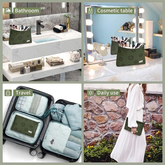 WLLWOO Makeup Bag-2pcs Smile Face Corduroy Cosmetic Bag Zipper Interior Waterpro - Picture 7 of 9